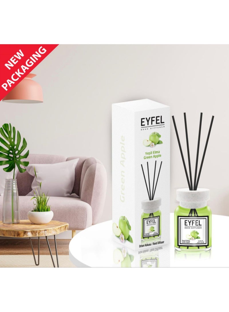 EYFEL Reed Diffuser 120ml – [GREEN APPLE] Scented Home Fragrance with Reed Sticks, Decorative Aroma Diffuser for Bedroom, Living Room, Office & Bathroom