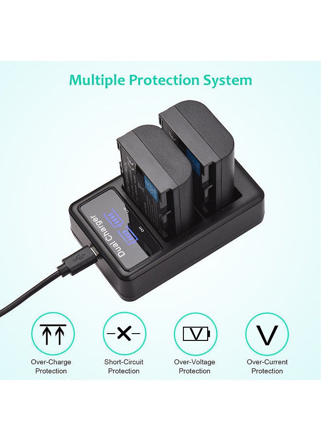 Generic - LP-E6/ E6N Battery & Charger Kit 2pcs 7.4V 2650mAh Battery + 1pc LED2-LPE6 Dual Channel Camera Battery Charger USB Port LCD Screen Display Replacement for Canon EOS 5D Mark II/III/IV 6D 7D 60D 70D 80D - Image 1
