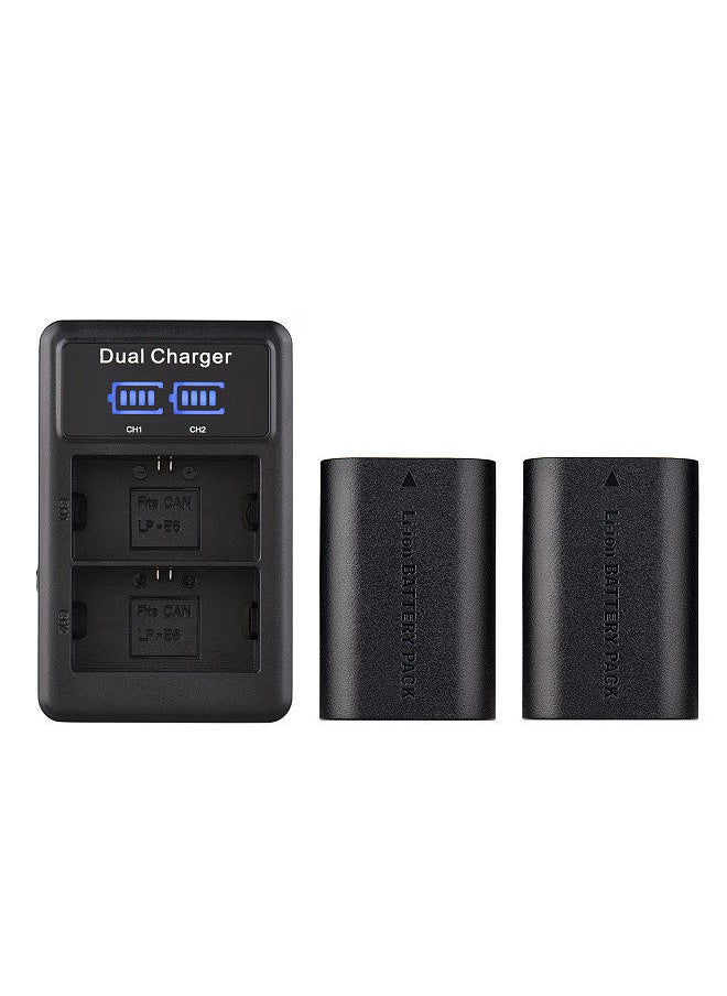 Generic - LP-E6/ E6N Battery & Charger Kit 2pcs 7.4V 2650mAh Battery + 1pc LED2-LPE6 Dual Channel Camera Battery Charger USB Port LCD Screen Display Replacement for Canon EOS 5D Mark II/III/IV 6D 7D 60D 70D 80D - Image 1
