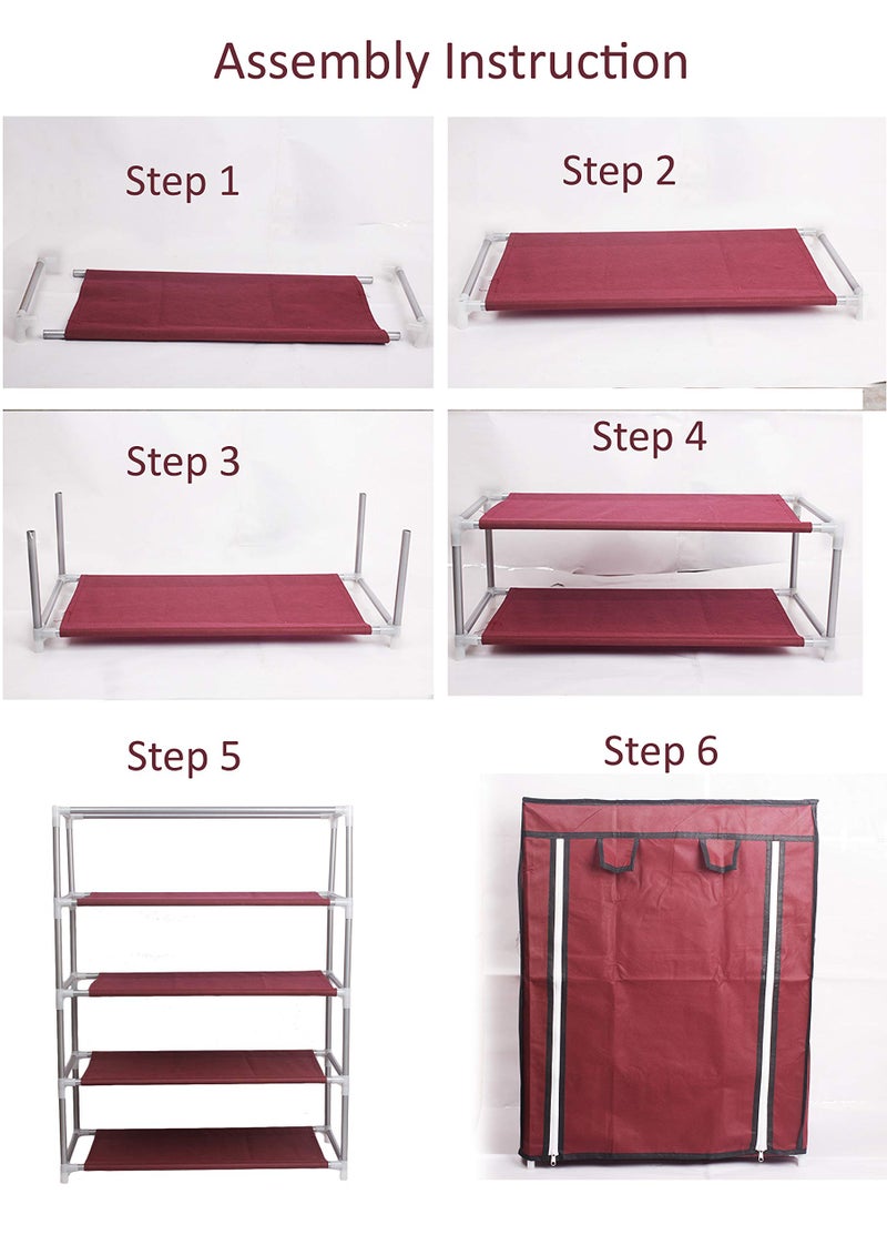 Ebee Brown 4 Shelves Collapsible Shoe Rack - Image 3