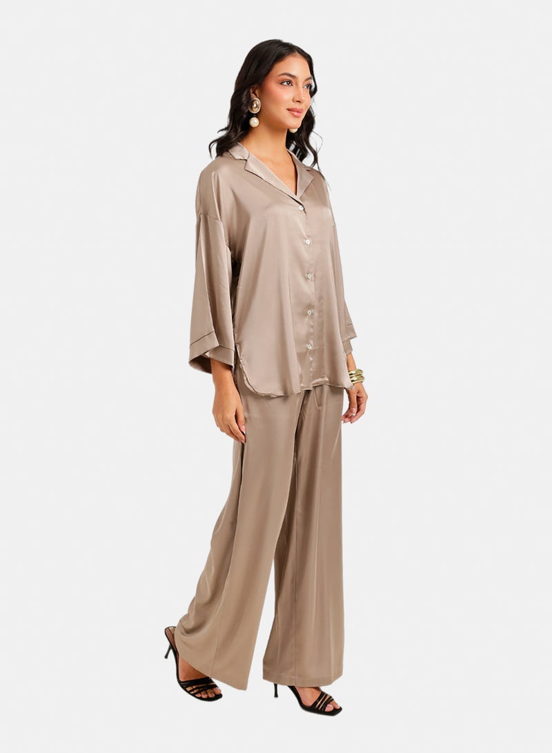 Carina Contrast-Button Satin Set - Image 2