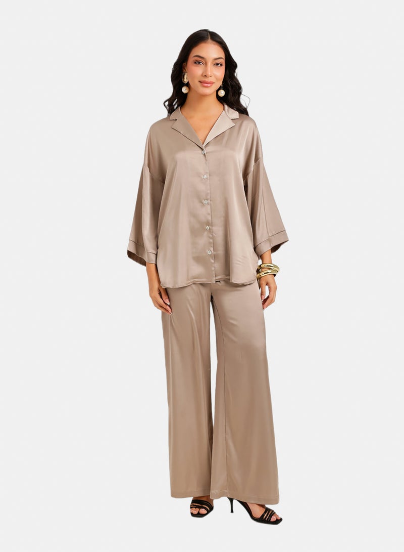 Carina Contrast-Button Satin Set - Image 1