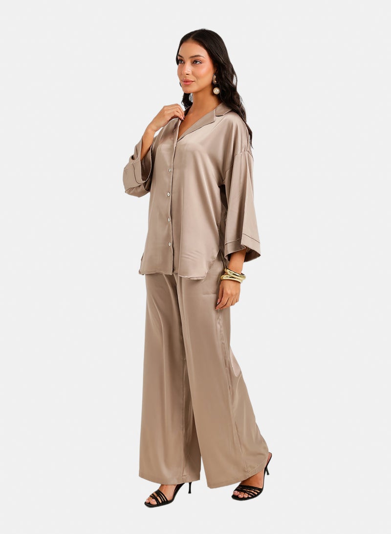 Carina Contrast-Button Satin Set - Image 3