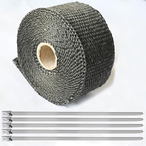 RddenIy Exhaust Heat Tape Wrap 2 x 165 Black Exhaust Heat Wrap Roll for Motorcycle Fiberglass Heat Shield Tape with Stainless Ties - Image 1