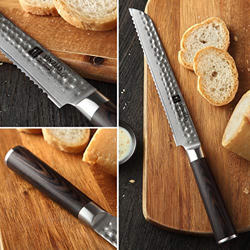 XINZUO 67 Layers Damascus Bread Slicing Knife, 8 Inch Serrated Bread Knife for Homemade Bread Sourdough,Razor Sharp,Dark Brown Pakkawood Handle - Image 5