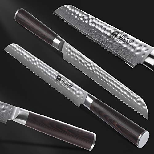 XINZUO 67 Layers Damascus Bread Slicing Knife, 8 Inch Serrated Bread Knife for Homemade Bread Sourdough,Razor Sharp,Dark Brown Pakkawood Handle - Image 2