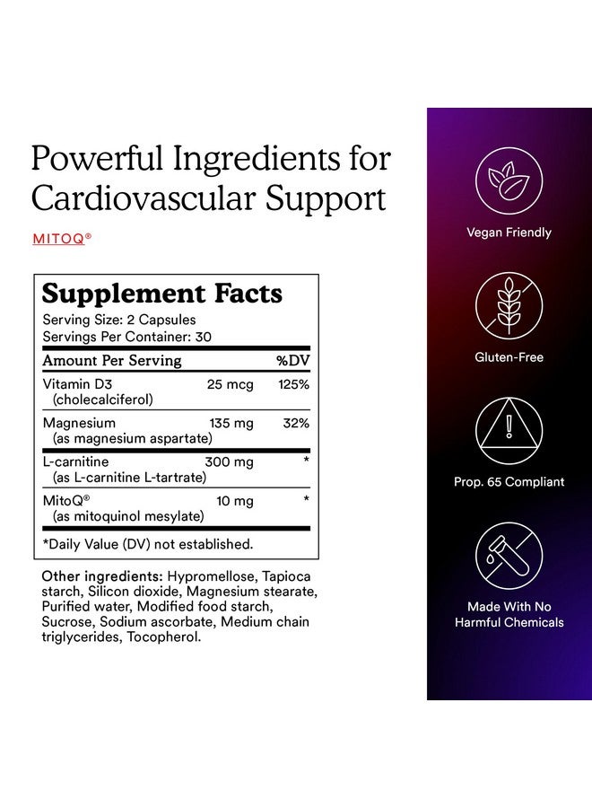 MitoQ +Heart Premium CoQ10 Antioxidant - Contains Mitoquinol Mesylate, Magnesium, L-Carnitine & Vitamin D3 - Supports Cardiovascular and Circulatory Health, & Cell Vitality (60 Capsules) - Image 4