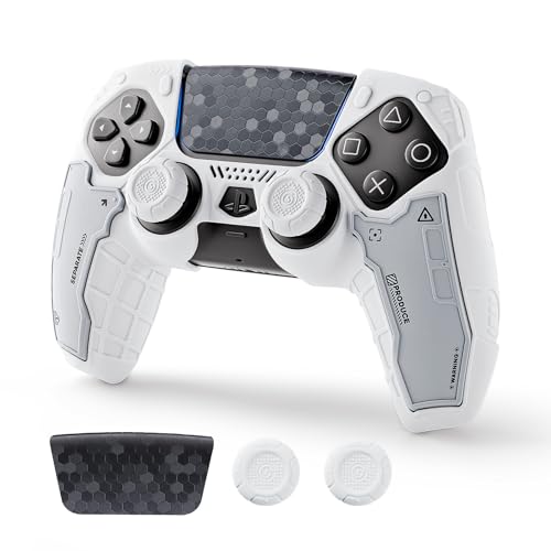 Geekshare GSTAC Tactical Compatible with PS5 Controller Skin Set Tactical Silicone Cover for PS5 Wireless Controller with 2 Thumb Grips 2 Stickers for Monster Hunter Wilds White - Image 1