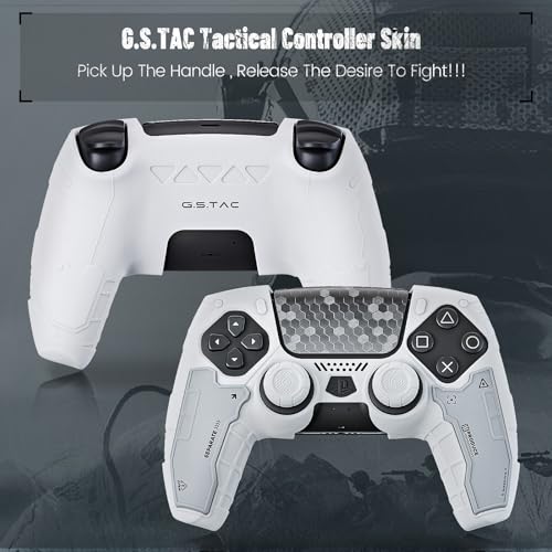 Geekshare GSTAC Tactical Compatible with PS5 Controller Skin Set Tactical Silicone Cover for PS5 Wireless Controller with 2 Thumb Grips 2 Stickers for Monster Hunter Wilds White - Image 3