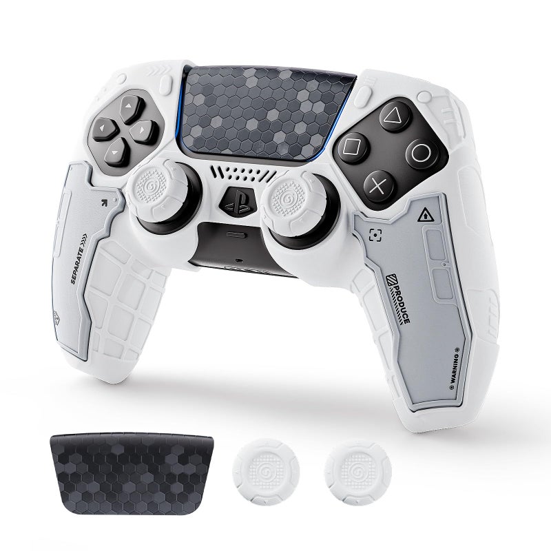 Geekshare GSTAC Tactical Compatible with PS5 Controller Skin Set Tactical Silicone Cover for PS5 Wireless Controller with 2 Thumb Grips 2 Stickers for Monster Hunter Wilds White - Image 2