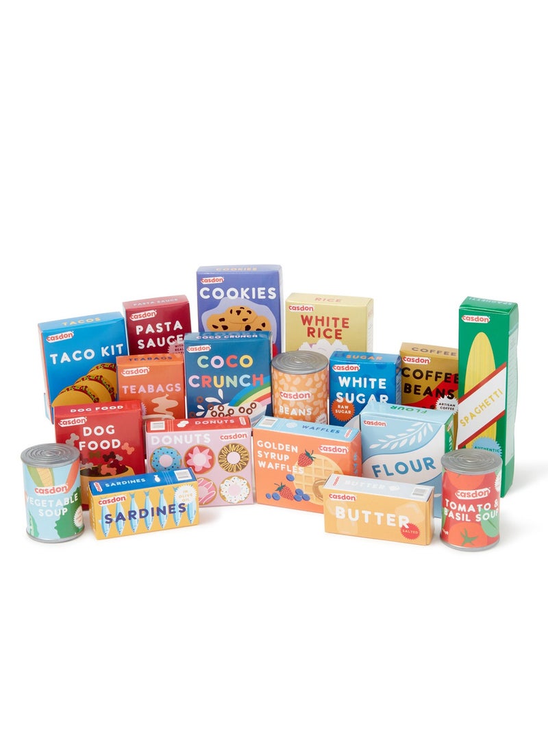 CASDON Shopping basket with food,20 Pieces with Food Cartons and Cans for Kids 3+ - Image 2