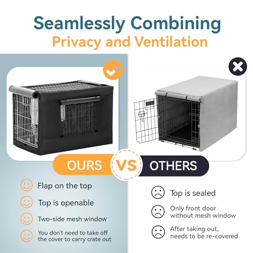 PETSFIT Dog Kennel Cover for Wire Dog Crate(30in/36inch/42inch), Single Door, Mesh Window, Flap On The Top and Back is Detachable, Dog Crate Cover Black 36inch - Image 2