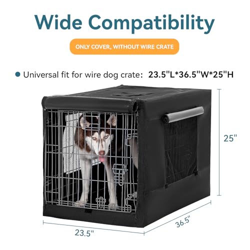 PETSFIT Dog Kennel Cover for Wire Dog Crate(30in/36inch/42inch), Single Door, Mesh Window, Flap On The Top and Back is Detachable, Dog Crate Cover Black 36inch - Image 3