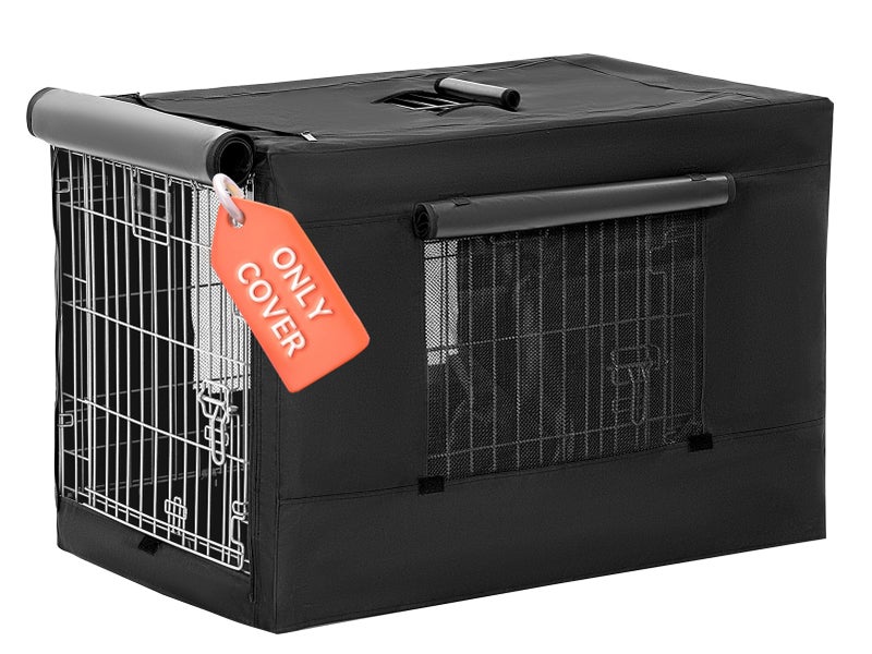 PETSFIT Dog Kennel Cover for Wire Dog Crate(30in/36inch/42inch), Single Door, Mesh Window, Flap On The Top and Back is Detachable, Dog Crate Cover Black 36inch - Image 1