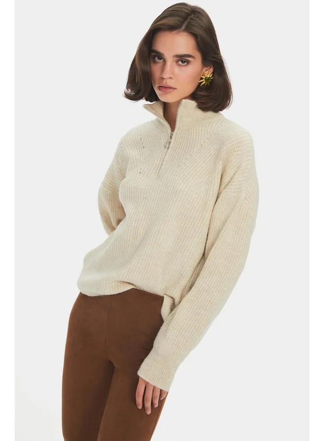 JUNE June Women Soft Texture Zippered Knitwear Sweater Mint