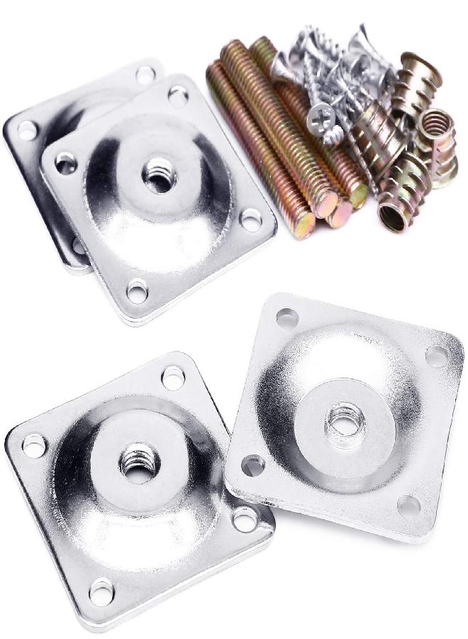 Anwenk Anwenk Leg Mounting Plates, Furniture Leg Attachment Plates Industrial Strength T-Plate 5/16" (M8) Sofa Legs with Hanger Bolts,Screws,Strengthen Weak Furniture Repair Damaged Sofa Couch Seat,Set of 4 