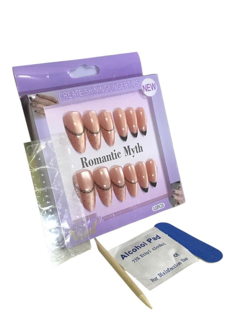 أظافر صناعية طويلة 3D برسومات مميزة – مجموعة كاملة مع مبرد + منديل تنظيف + لاصق دابل فيس + عود خشبي لتركيب سهل - Image 1