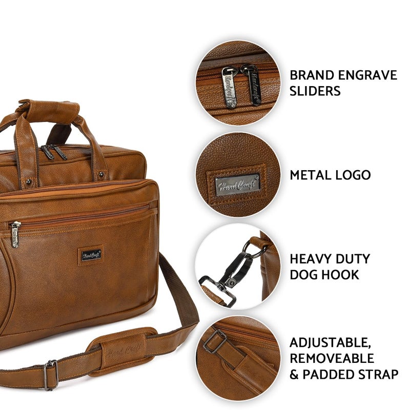 Hard Craft Messenger Office Laptop Bag for Men PU Leather Business Executive Briefcase Laptopbags Corporate Official Sling Side Shoulder File Spacious HandBag for Man Supports Laptop Upto 15.6 inches - Image 2