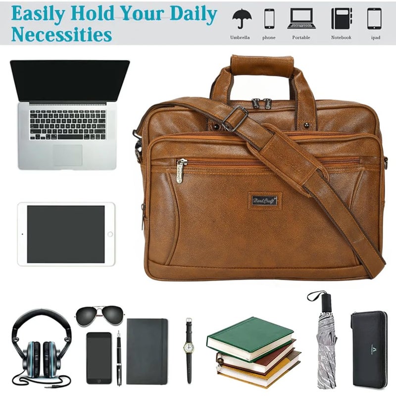 Hard Craft Messenger Office Laptop Bag for Men PU Leather Business Executive Briefcase Laptopbags Corporate Official Sling Side Shoulder File Spacious HandBag for Man Supports Laptop Upto 15.6 inches - Image 3