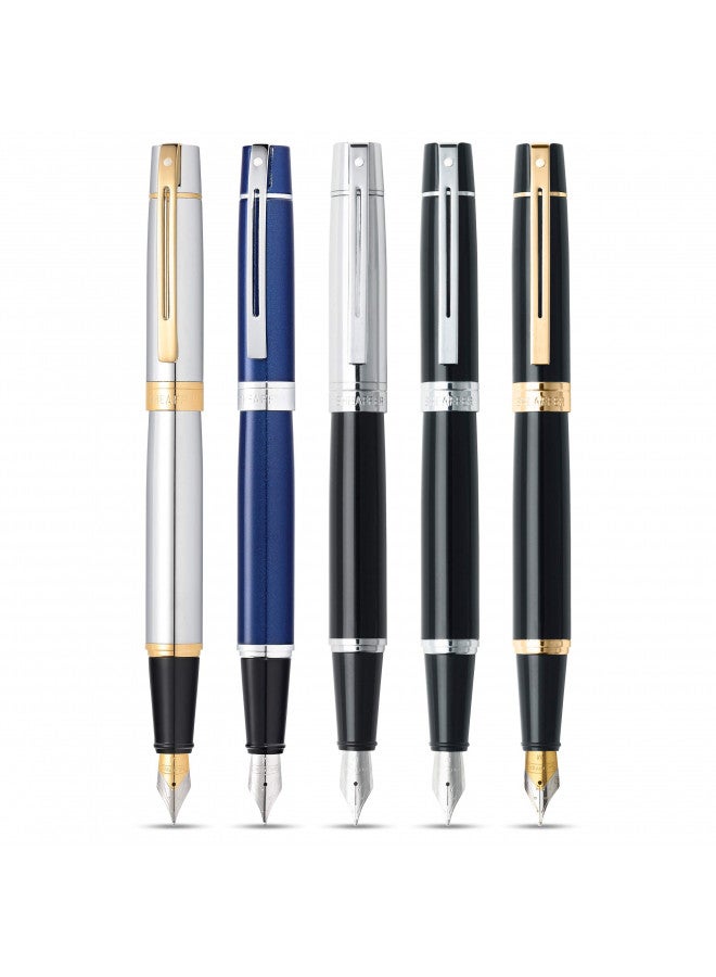 SHEAFFER قلم حبر سائل شيفر 300 أسود لامع مع غطاء كروم لامع، وزخرفة مطلية بالكروم، وكتابة متوسطة - Image 4