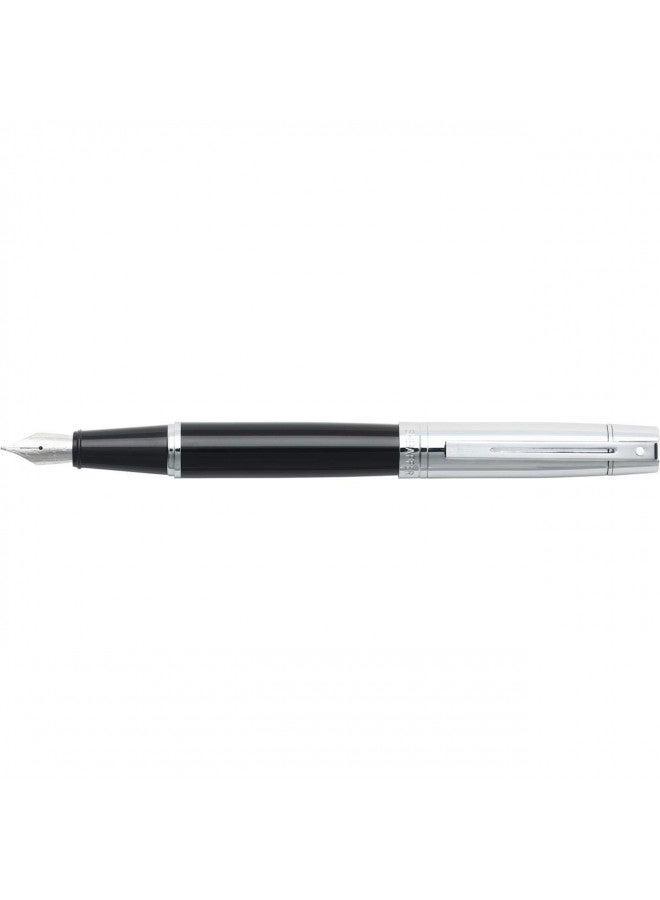 SHEAFFER قلم حبر سائل شيفر 300 أسود لامع مع غطاء كروم لامع، وزخرفة مطلية بالكروم، وكتابة متوسطة - Image 1