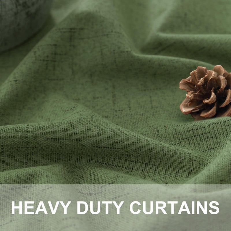 Pitalk Olive Green Blackout Curtains for Bedroom 96 Inches Long Floor Length 2 Panel Vintage Earth Tone Earthy Academia Dark Out Curtain for Sliding Doors Living Room Darkening Thermal Linen Drape Army Green - Image 3