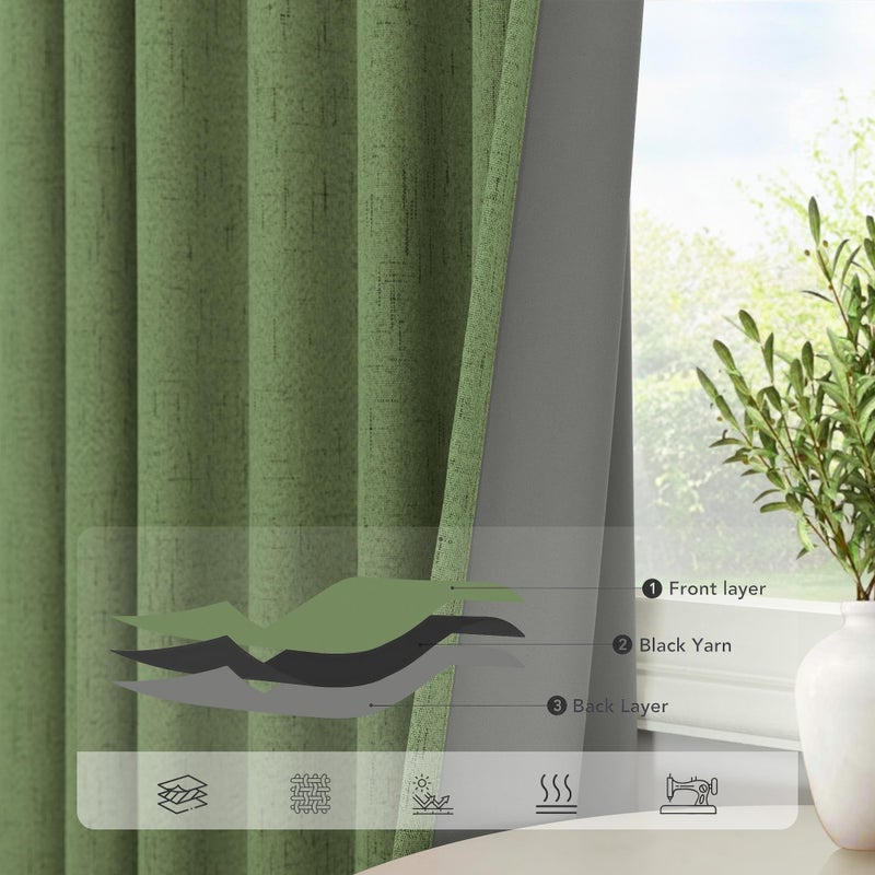 Pitalk Olive Green Blackout Curtains for Bedroom 96 Inches Long Floor Length 2 Panel Vintage Earth Tone Earthy Academia Dark Out Curtain for Sliding Doors Living Room Darkening Thermal Linen Drape Army Green - Image 5