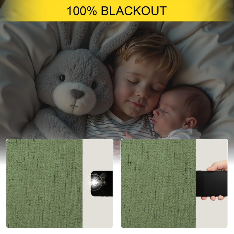 Pitalk Olive Green Blackout Curtains for Bedroom 96 Inches Long Floor Length 2 Panel Vintage Earth Tone Earthy Academia Dark Out Curtain for Sliding Doors Living Room Darkening Thermal Linen Drape Army Green - Image 4