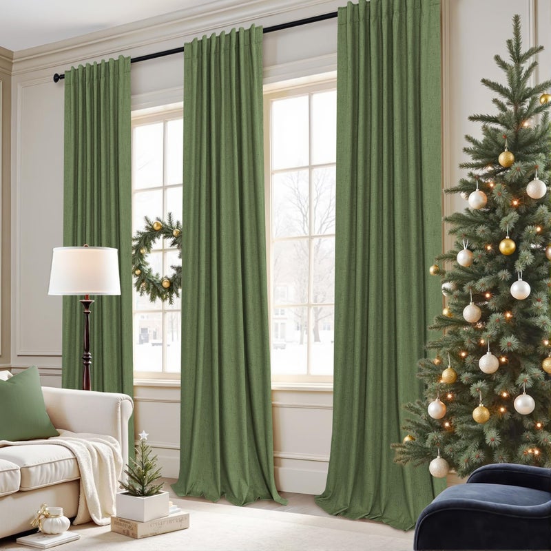 Pitalk Olive Green Blackout Curtains for Bedroom 96 Inches Long Floor Length 2 Panel Vintage Earth Tone Earthy Academia Dark Out Curtain for Sliding Doors Living Room Darkening Thermal Linen Drape Army Green - Image 2