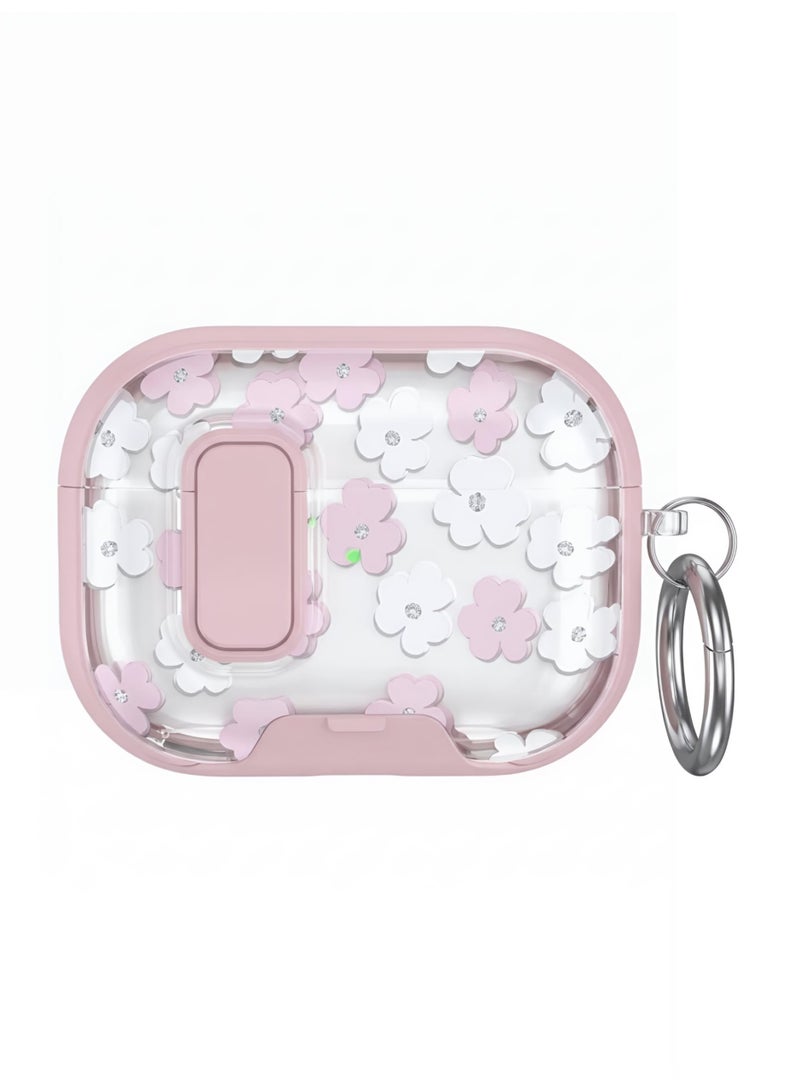 Floral Case for AirPods Pro & Pro 2 with Safety Lock and Phone Stand - Pink - Image 1