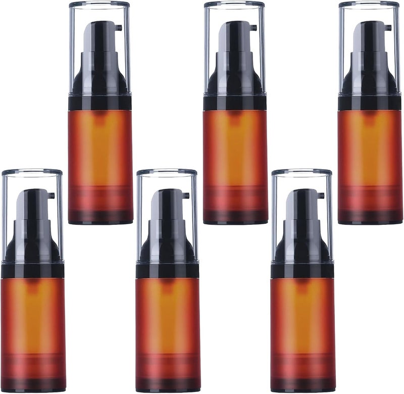 RONRONS Brown Airless Pump Bottles, 0.5 oz Travel Bottles Small Pump Bottle Dispenser Leakproof Cosmetic Containers for Foundation Lotion Shampoo 15ml (6 Pieces)