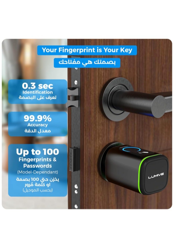 لوميف قفل باب ذكي ببصمة الإصبع، يفتح بتطبيق بلوتوث، مفتاحين، بطاقتي تحديد الهوية بموجات الراديو، أسطوانة ثابتة، أسود [البطارية متضمنة] من لوميفي (أسطوانة ذكية 60 ملم) - Image 2