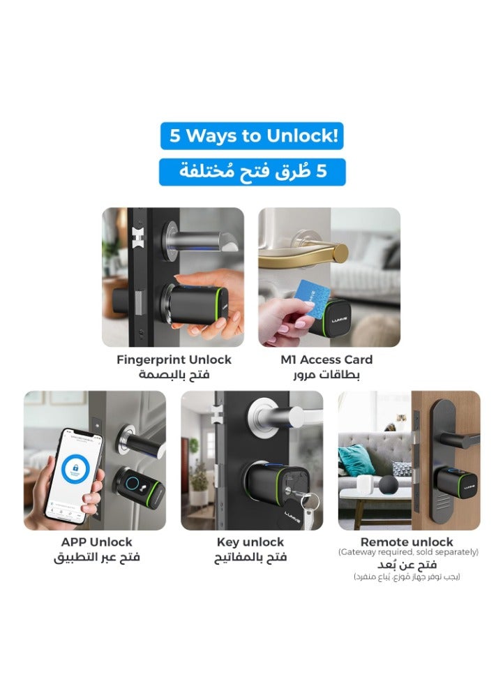 لوميف قفل باب ذكي ببصمة الإصبع، يفتح بتطبيق بلوتوث، مفتاحين، بطاقتي تحديد الهوية بموجات الراديو، أسطوانة ثابتة، أسود [البطارية متضمنة] من لوميفي (أسطوانة ذكية 60 ملم) - Image 3