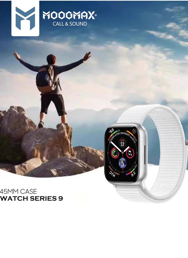 Moogmax Series 9 Smart Watch Features Water resistant, HD Display, Gesture Control, 7-10 Days Battery Life, Notifications, Call Answering, Sports Modes, And Health Measurement. In Silver.