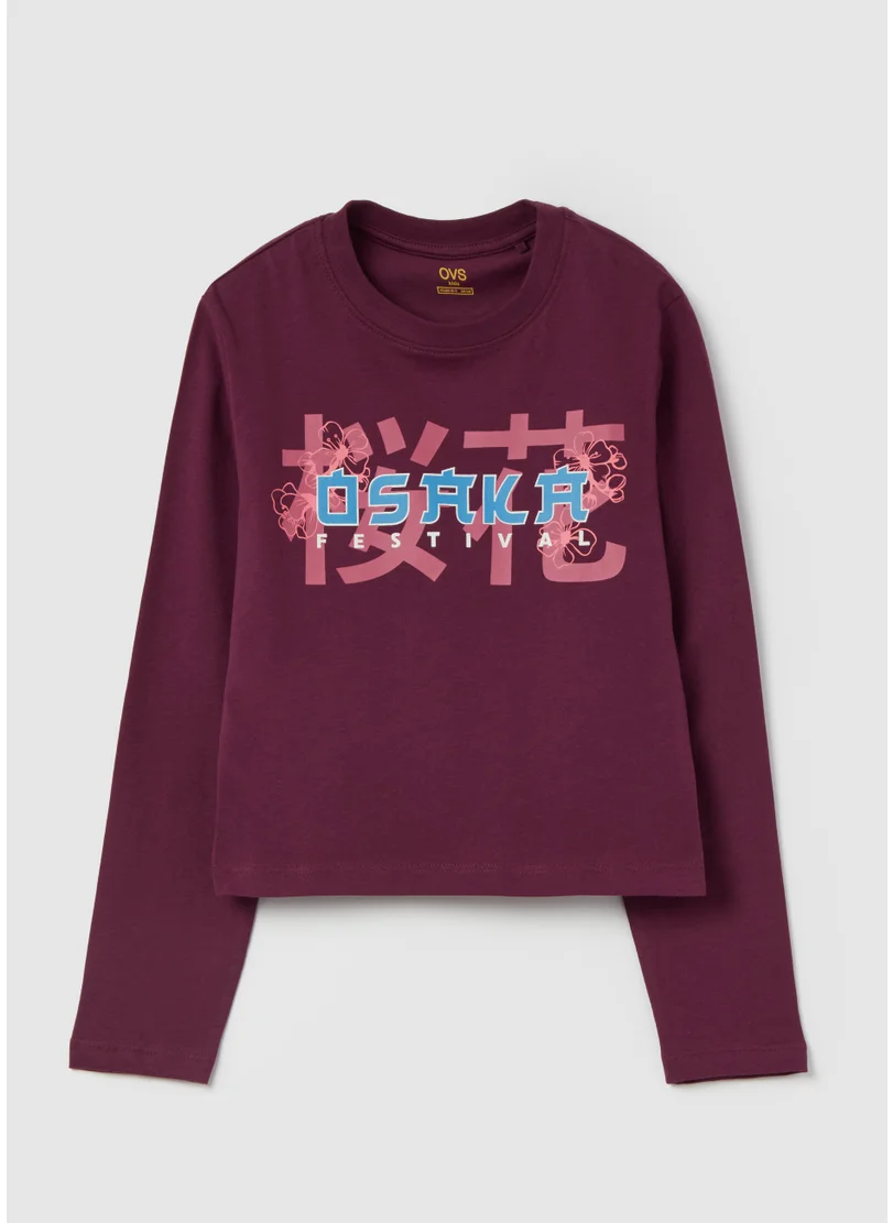 Ovs Crop T-shirt with long sleeves and print