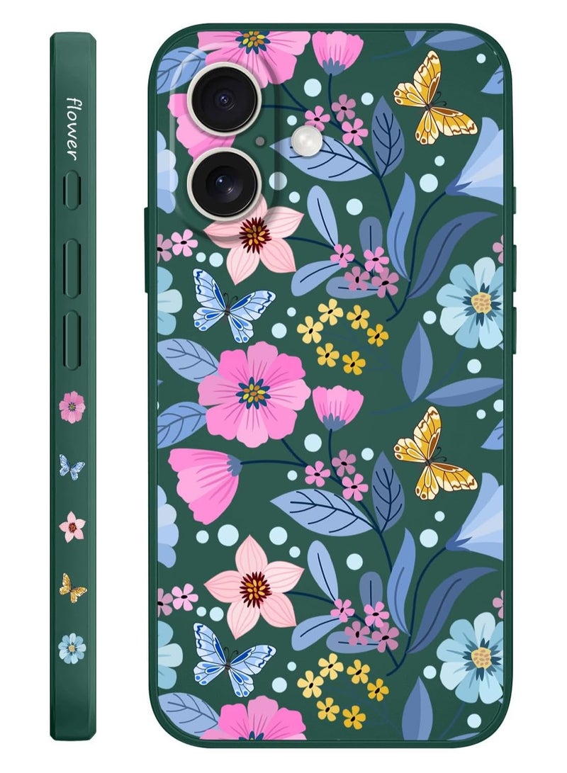 for iPhone 16 Plus Case Anti Scratch Microfiber Lining Phone Cover Silicone Ultra Slim Case for iPhone 16 Plus 6.7 inch-Flower Green - Image 1