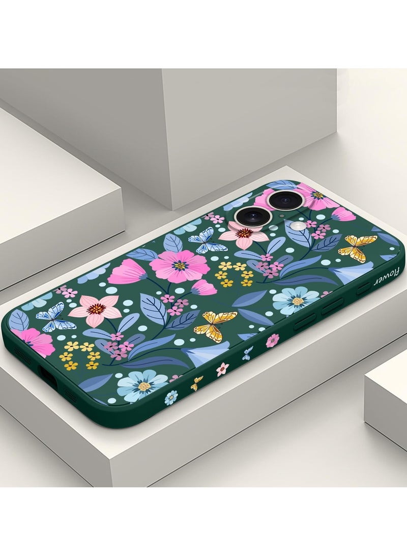for iPhone 16 Plus Case Anti Scratch Microfiber Lining Phone Cover Silicone Ultra Slim Case for iPhone 16 Plus 6.7 inch-Flower Green - Image 2