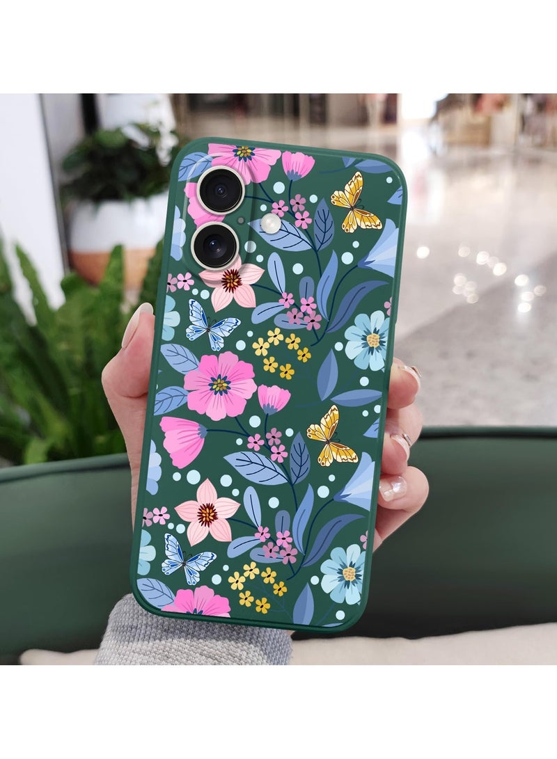 for iPhone 16 Plus Case Anti Scratch Microfiber Lining Phone Cover Silicone Ultra Slim Case for iPhone 16 Plus 6.7 inch-Flower Green - Image 3
