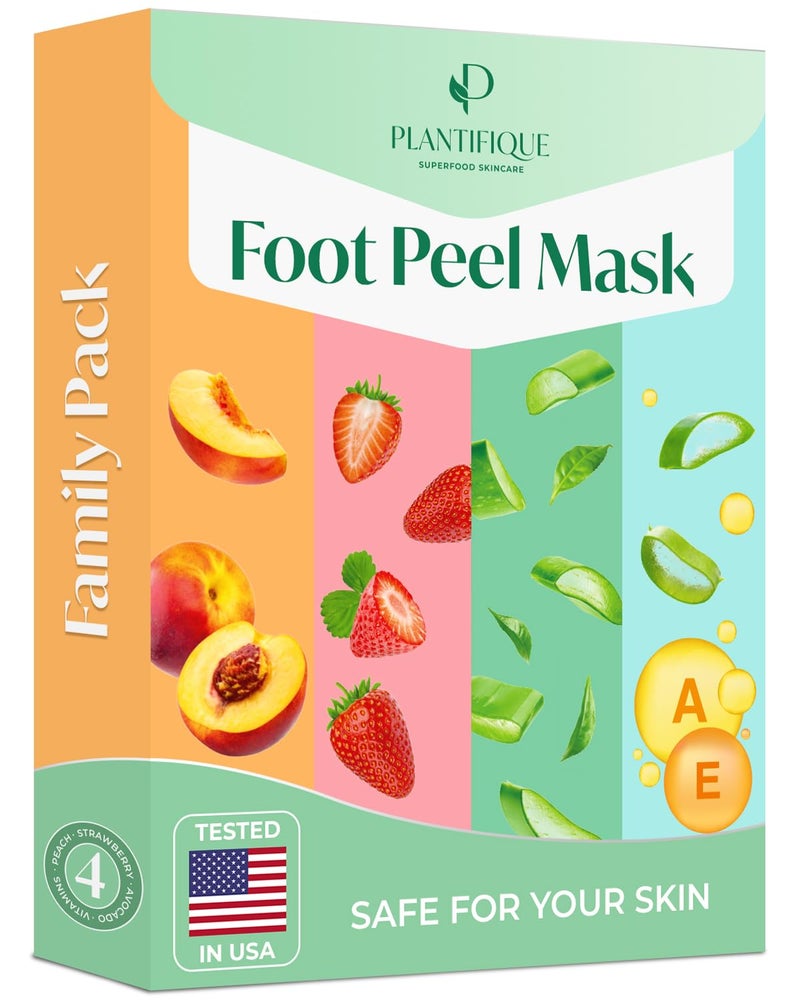 PLANTIFIQUE Foot Peeling Mask 4 Pack | Dermatologically Tested Repairs Heels & Removes Dry Dead Skin for Baby Soft Feet | Exfoliating Foot Peel Mask for Dry Cracked Feet - Image 1