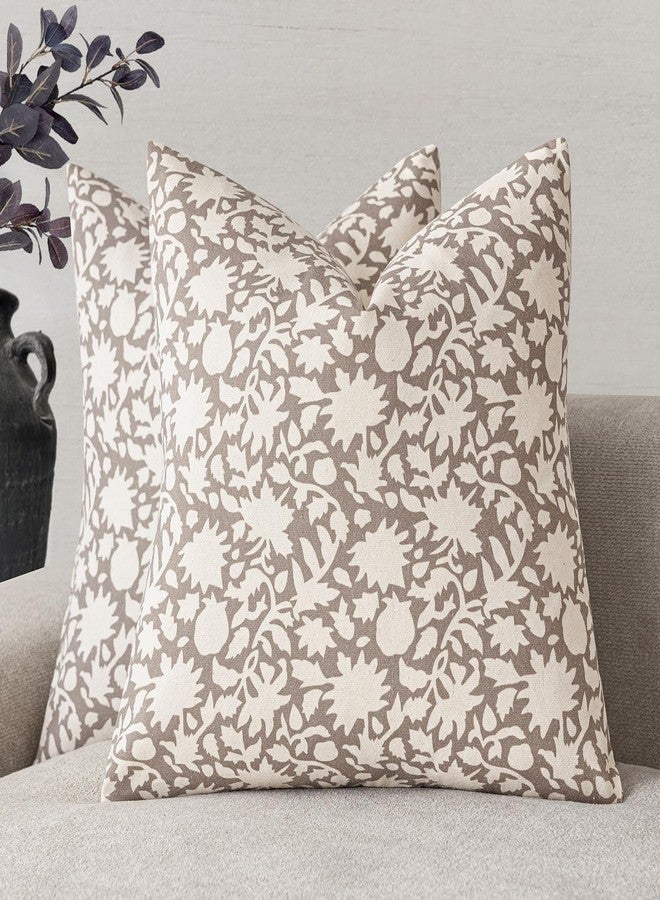 Foindtower Set of 2 Decorative Neutral Floral Throw Pillow Covers Accent Farmhouse Cushion Covers Boho Vintage Pillowcase for Couch Sofa Bedroom Living Room Home Decor Outdoor,22×22 Inch,Tan - Image 1
