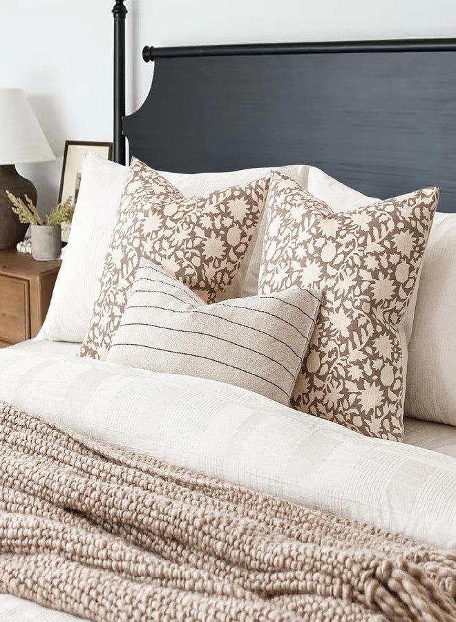 Foindtower Set of 2 Decorative Neutral Floral Throw Pillow Covers Accent Farmhouse Cushion Covers Boho Vintage Pillowcase for Couch Sofa Bedroom Living Room Home Decor Outdoor,22×22 Inch,Tan - Image 4
