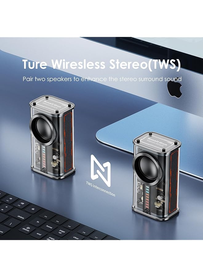 erorex Portable Bluetooth Speaker With Lights Transparent Wireless Mini Bluetooth Speaker With Tws Hd Sound Bass And Colorful Lights For Office Home Shower Room Bike Car Black  - Image 4