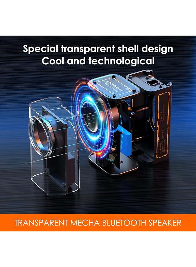 erorex Portable Bluetooth Speaker With Lights Transparent Wireless Mini Bluetooth Speaker With Tws Hd Sound Bass And Colorful Lights For Office Home Shower Room Bike Car Black  - Image 2
