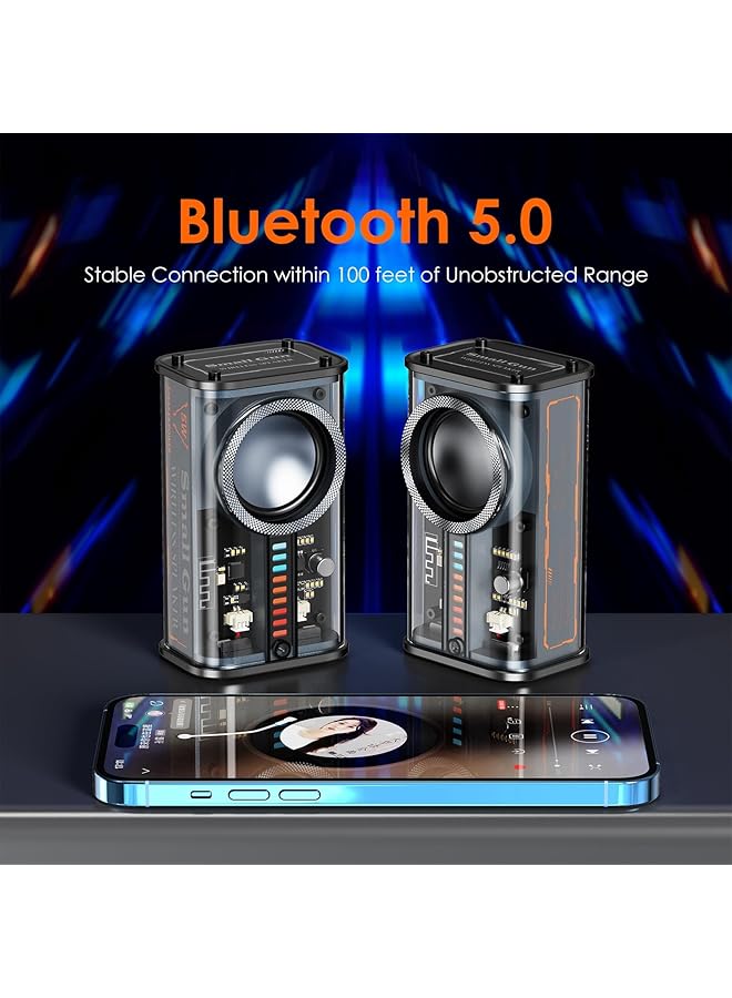 erorex Portable Bluetooth Speaker With Lights Transparent Wireless Mini Bluetooth Speaker With Tws Hd Sound Bass And Colorful Lights For Office Home Shower Room Bike Car Black  - Image 3