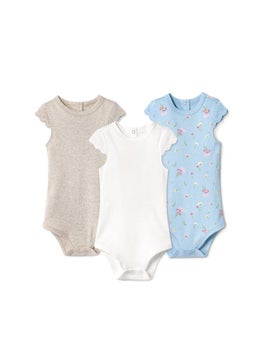 Tchibo Toddlers Girl 3,Pcs Embroidered Sleeve Bodysuit, Blue  - Image 2