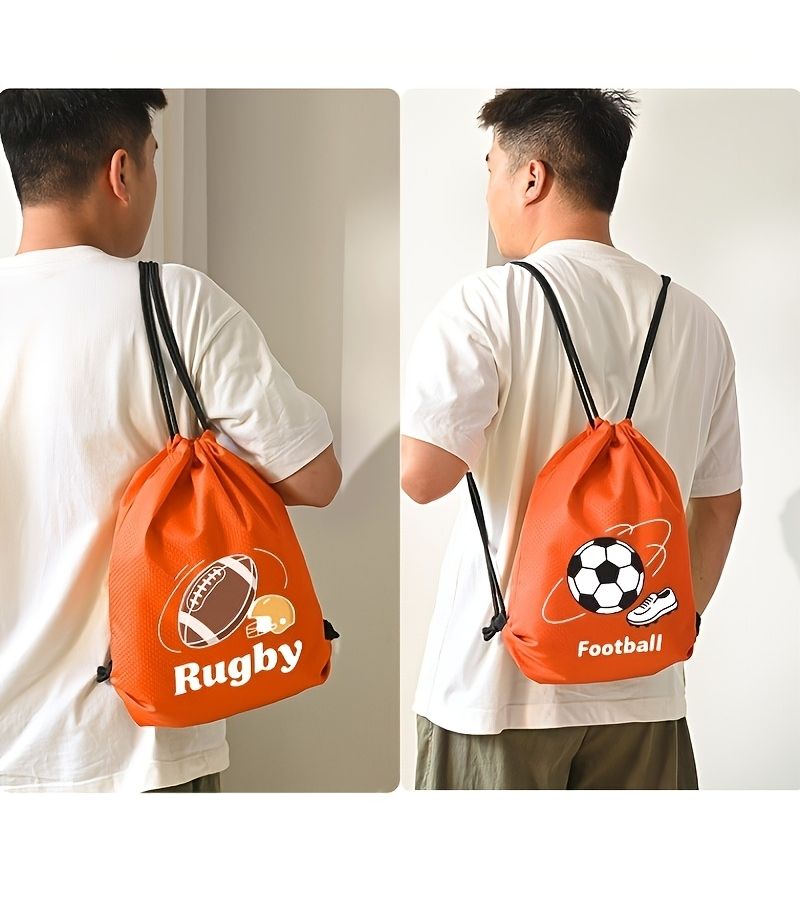 حقيبة ظهر مطبوعة باللون الأسود بنمط التنس برباط، بتصميم من مادة البولي يوريثان (PU) لحقيبة رياضة، للسفر والمدرسة والشاطئ والتخييم، للأولاد والبنات، خفيفة الوزن لتخزين المعدات. - Image 4