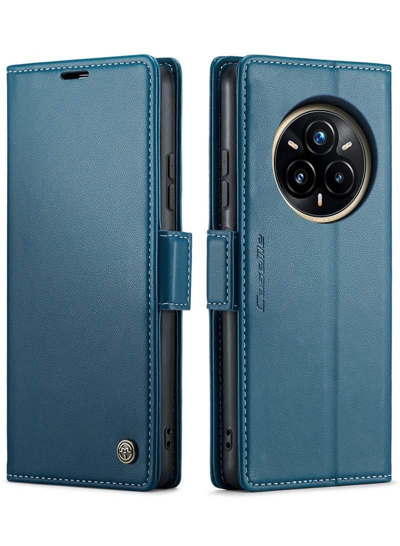 كيس مي جراب موبايل من الجلد الصناعي الفاخر مقاوم ضد البصمات  023 وحامل للكروت و البطاقات متوافق مع Realme 14 Pro Plus  (ازرق) - Image 1