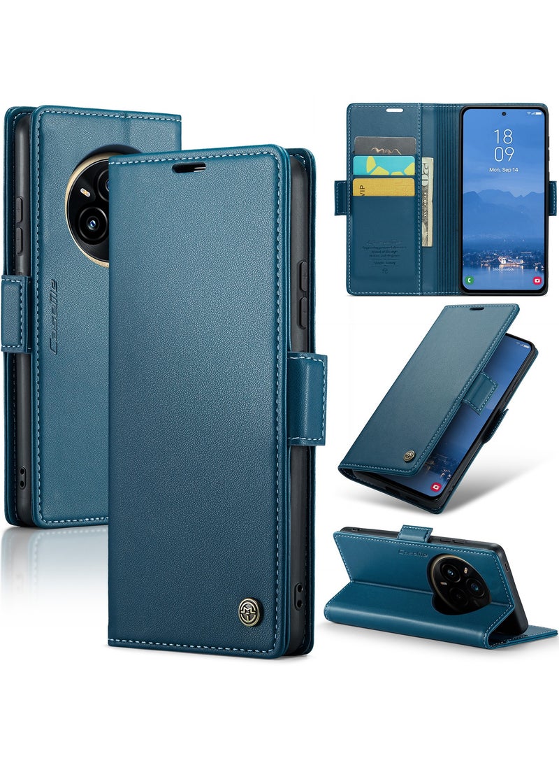 كيس مي جراب موبايل من الجلد الصناعي الفاخر مقاوم ضد البصمات  023 وحامل للكروت و البطاقات متوافق مع Realme 14 Pro Plus  (ازرق) - Image 2