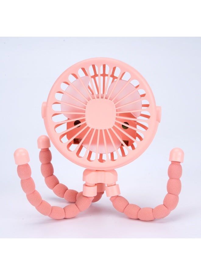 المروحة المحمولة اليدوية, مروحة صغيرة هادئة, مروحة شخصية قابلة لإعادة الشحن USB مناسبة للسفر العائلي, التنقل, المكياج, المكتب, تصميم Octopus لطيف, مروحة عربة صغيرة اليدوية, الوردي - Image 1