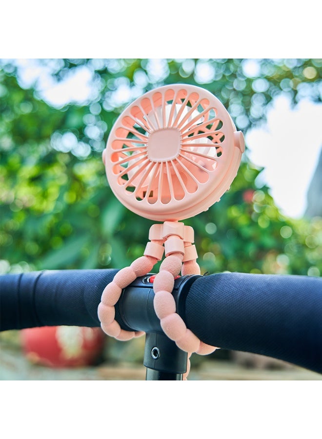 المروحة المحمولة اليدوية, مروحة صغيرة هادئة, مروحة شخصية قابلة لإعادة الشحن USB مناسبة للسفر العائلي, التنقل, المكياج, المكتب, تصميم Octopus لطيف, مروحة عربة صغيرة اليدوية, الوردي - Image 3